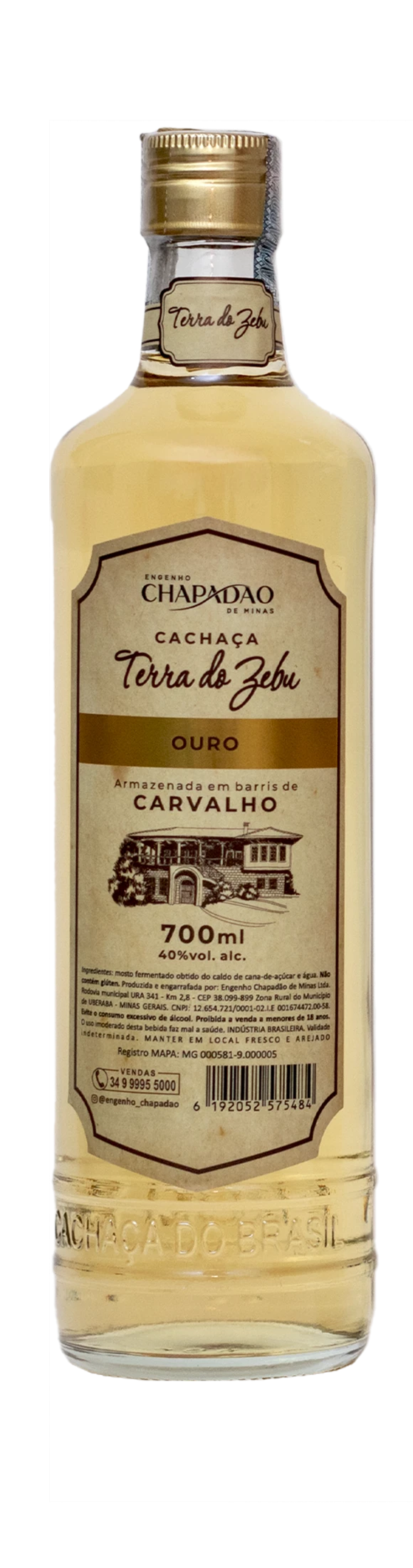 Outra apresentação da cachaça Terra do Zebu Ouro